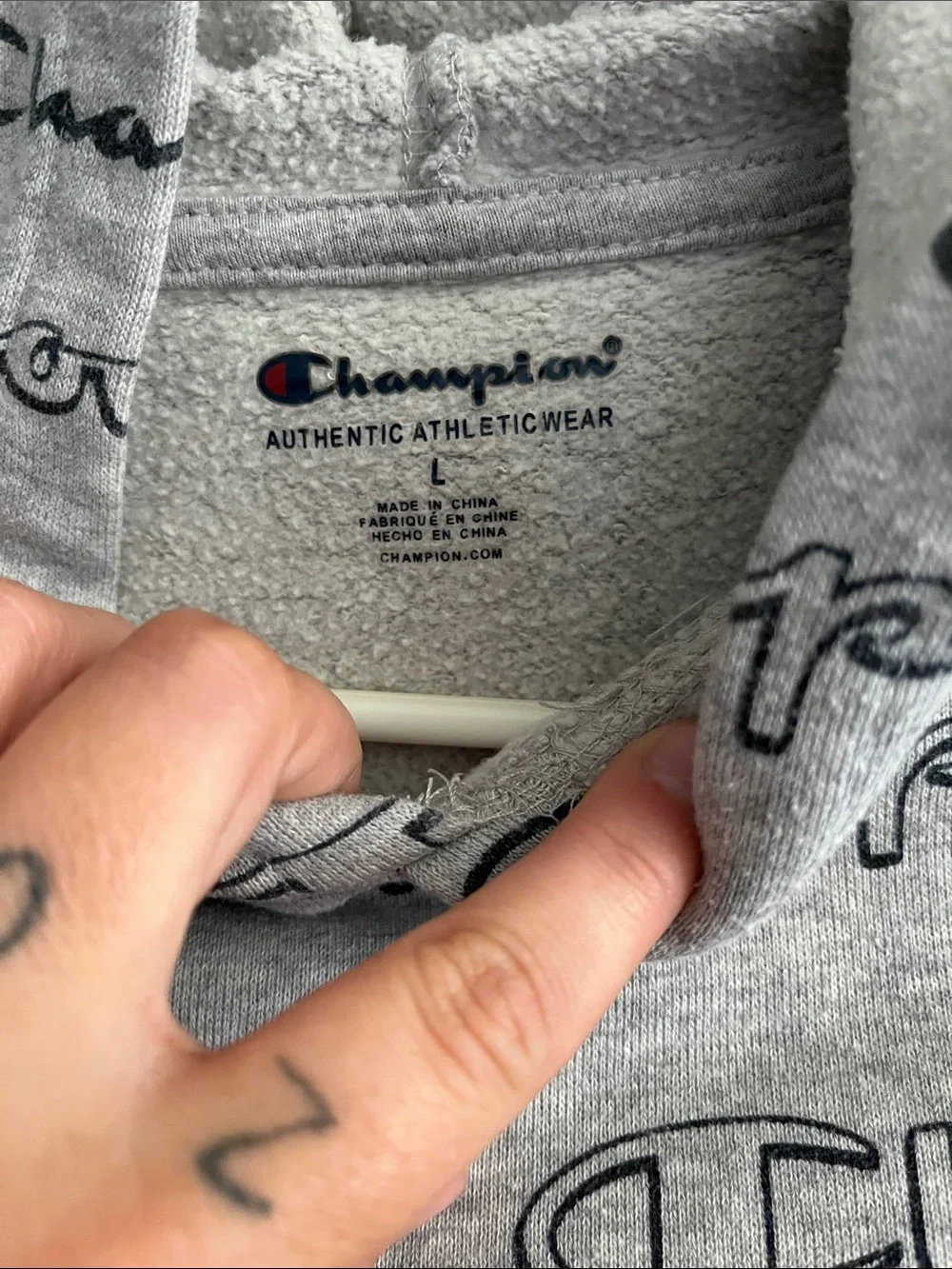 Champion Grey All-Over Logo Zip Hoodie